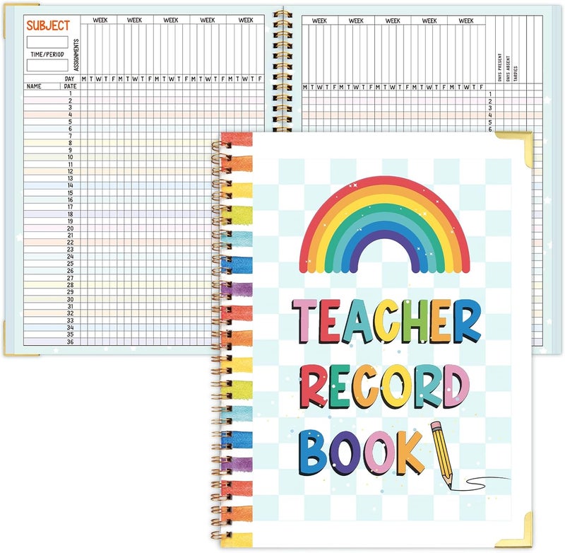Dapsang Teacher Record Book Spiral Bound Teacher Grade Book with Metal Corner Protector, 100gsm Thick Paper, Waterproof Thick Cover, Favors Gift Gradebook for Teachers Double-Sided Color Printing 8.3''x11.4'' - Image 1